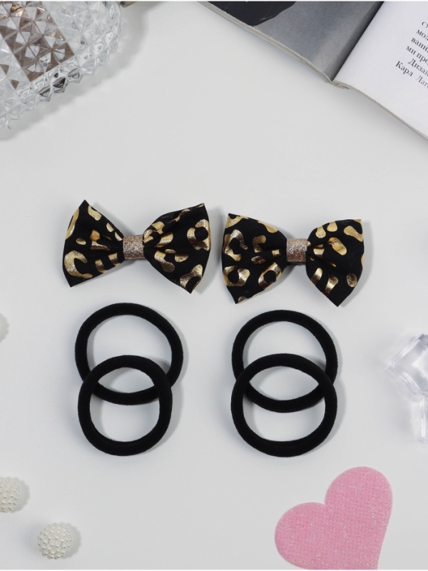 Набор для волос Набор для волос "Школьница галант" (4 резинки 3,5 см, 2 зажима 5,5 см) стиль, чёрный