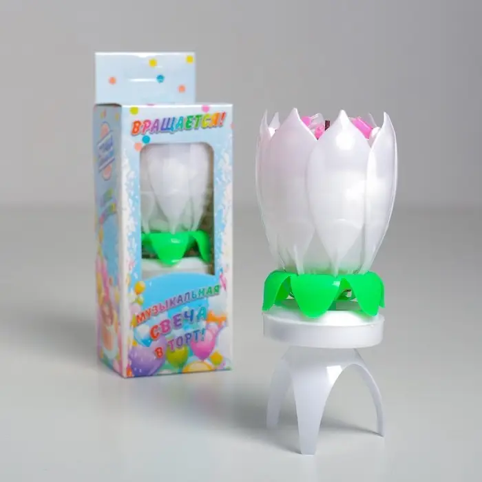 Свеча для торта музыкальная &laquo;Тюльпан&raquo;, крутящаяся, белая, 14.5&times;6 см