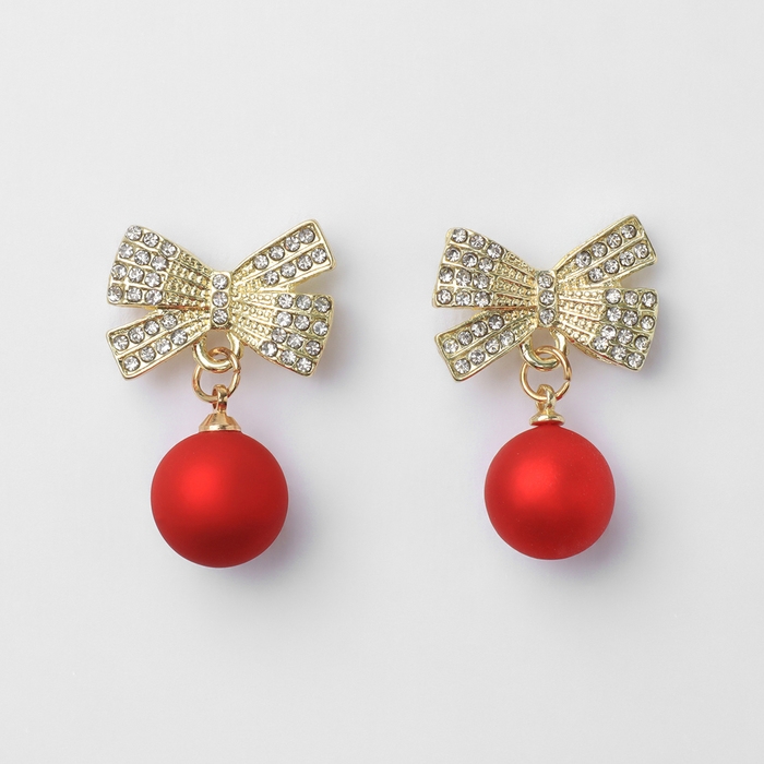 Новый год! Серьги «Новогодние» бантики, цвет бело-красный в золоте Новый год! Серьги «Новогодние» бантики, цвет бело-красный в золоте