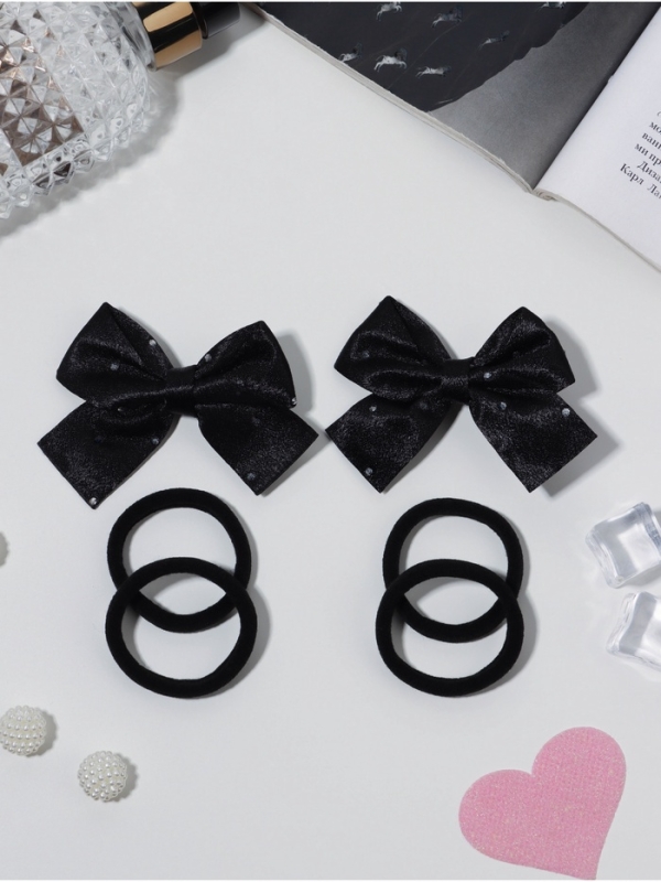 Набор для волос Набор для волос "Школьница галант" (4 резинки 3,5 см, 2 зажима 6,5 см) блеск, чёрный