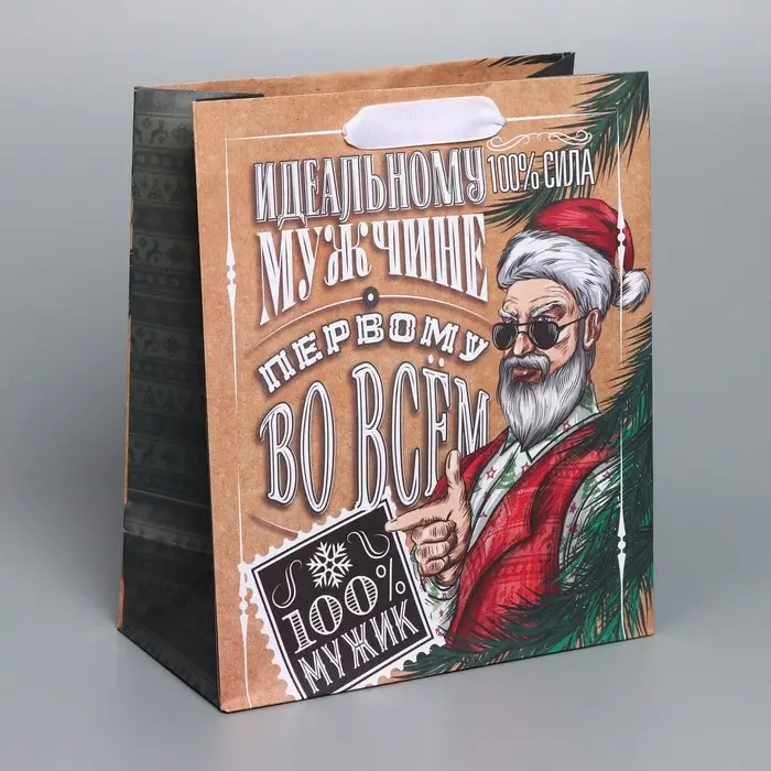 Пакет подарочный новогодний крафтовый вертикальный «Идеальному мужчине», ML 23 х 27 х 11,5 см Пакет подарочный новогодний крафтовый вертикальный «Идеальному мужчине», ML 23 х 27 х 11,5 см