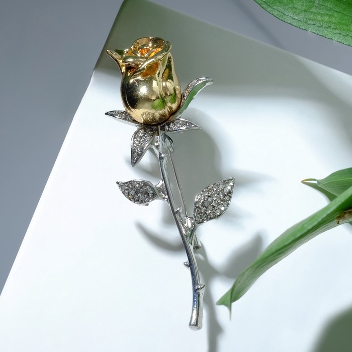 Брошь «Цветок» роза, цвет белый в серебряно-золотом Брошь «Цветок» роза, цвет белый в серебряно-золотом