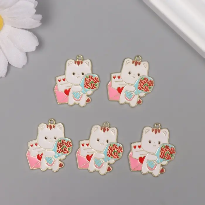 Декор для творчества металл, эмаль Декор для творчества металл, эмаль "Котик с букетом" 2,8х2,5 см