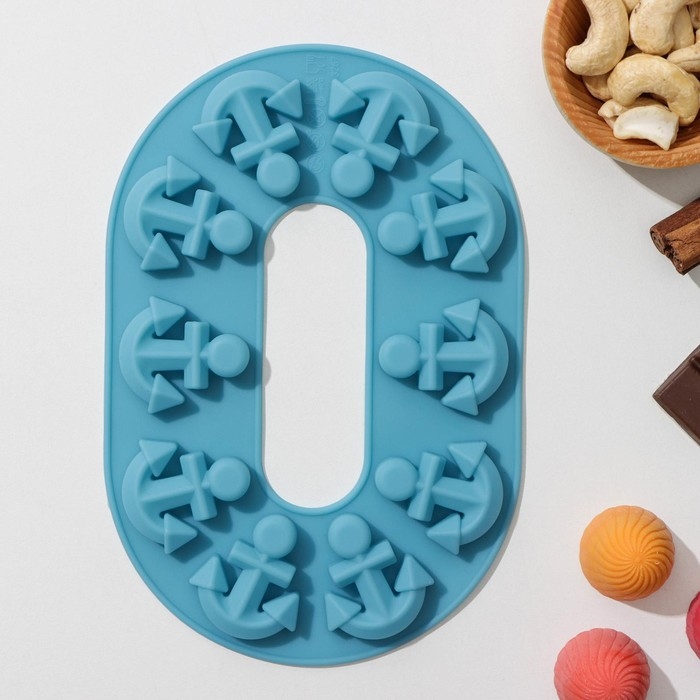 Форма для шоколада Доляна «Якорь», силикон, 20,5×13,5×1 см, 10 ячеек, цвет МИКС Форма для шоколада Доляна «Якорь», силикон, 20,5×13,5×1 см, 10 ячеек, цвет МИКС