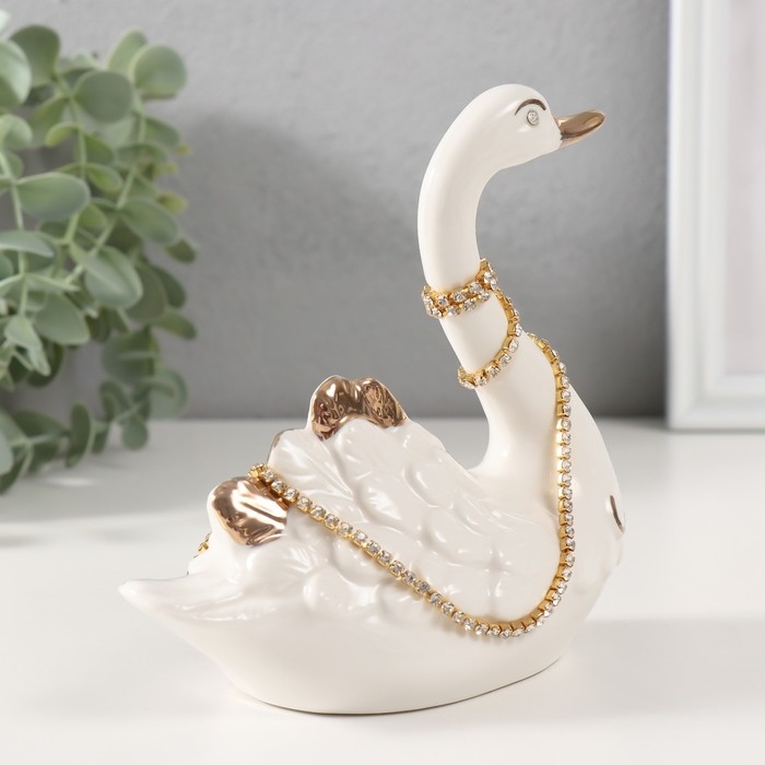 Сувенир керамика Сувенир керамика "Белая лебедь с ожерельем из страз" с золотом