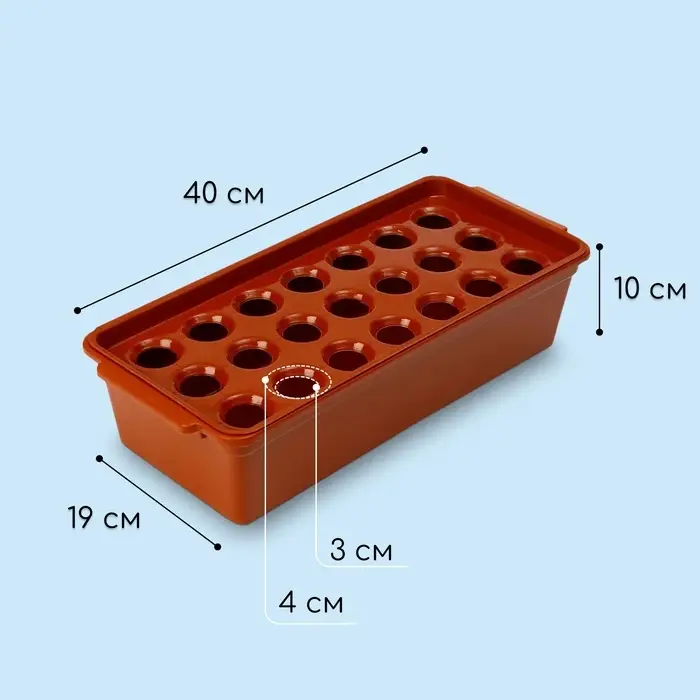 Ящик для выращивания зелёного лука, 40&times;19&times;10 см, 21 лунка, пластик, красный
