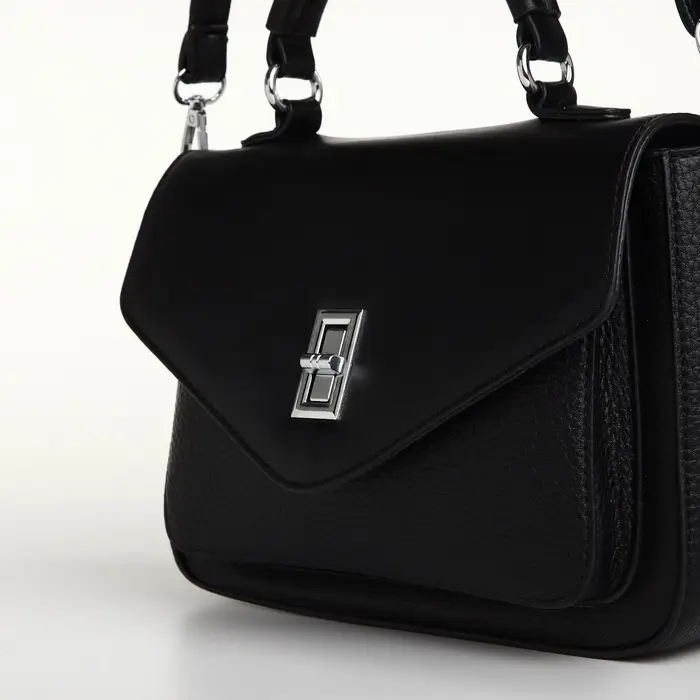 Сумка женская мессенджер TEXTURA на клапане, 24&times;7&times;16 см, чёрная