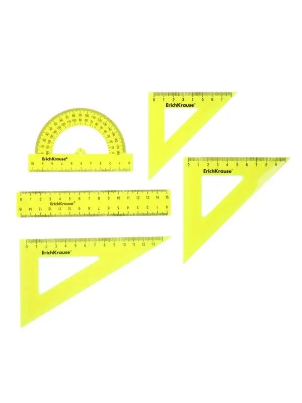 Набор геометрический малый ErichKrause. Neon (угольник, линейка 15 см, транспортир), жёлтый