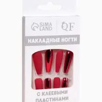 Накладные ногти, 12 шт., с клеевыми пластинами, форма балерина, матовые/хромированные, бордовые, красные