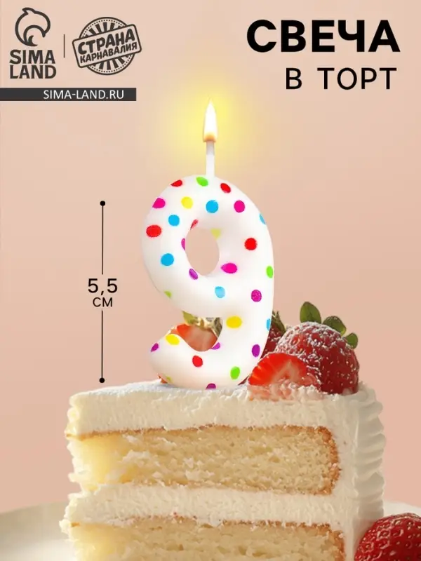 Свеча в торт на день рождения «Цифра 9», 5.5 см Свеча в торт на день рождения «Цифра 9», 5.5 см