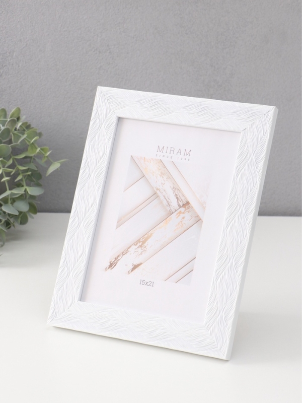 Фоторамка пластик Фоторамка пластик "МИРАМ" 15х21 см, белый, волнистый