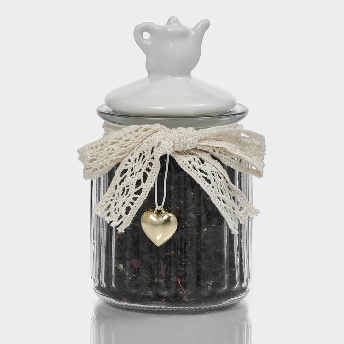 Банка стеклянная для хранения сыпучих продуктов «Чайные беседы», 300 мл, 8×14 см, с керамической крышкой