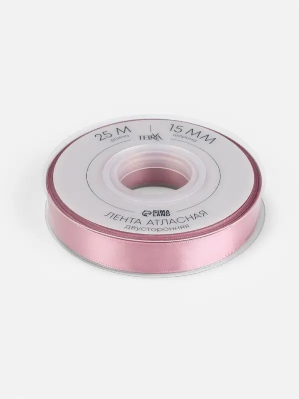 Лента атласная TEIRA, двухсторонняя, 15 мм, 25&plusmn;1 м, розовая №165