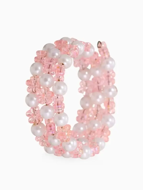 Браслет-пружинка детский &laquo;Выбражулька. Цветочки хрустальные&raquo;, d=3.5 см, белый, розовый