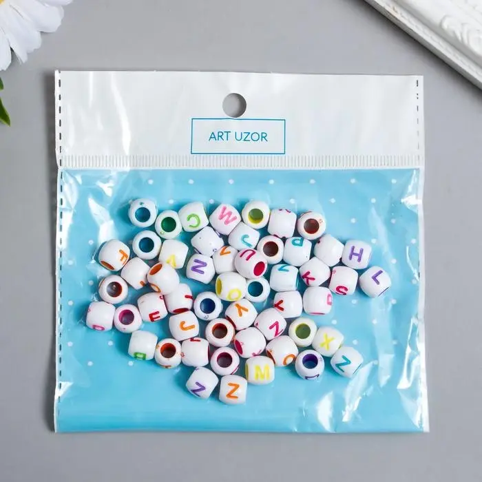 Бусины для творчества пластик  Бусины для творчества пластик "Цветные англ. буквы" бочонок набор 20 гр 0,9х0,9х0,9 см   607503