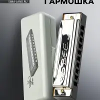 Губная гармошка, диатоническая, 10 отверстий, c-major, с футляром, серебристая