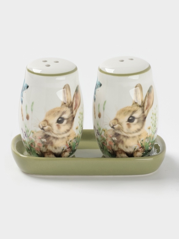 Набор для специй Доляна «Зайка», керамика, 2 предмета: солонка, перечница 130 мл, 11.5×6.2×8.8 см, белый