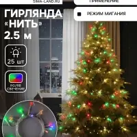 Гирлянда &laquo;Нить&raquo; 2.5 м, IP20, прозрачная нить, 25 LED, свечение RG/RB, мигание, 220 В