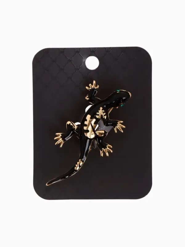 Брошь &laquo;Ящерица тёмная&raquo;, чёрная в золоте