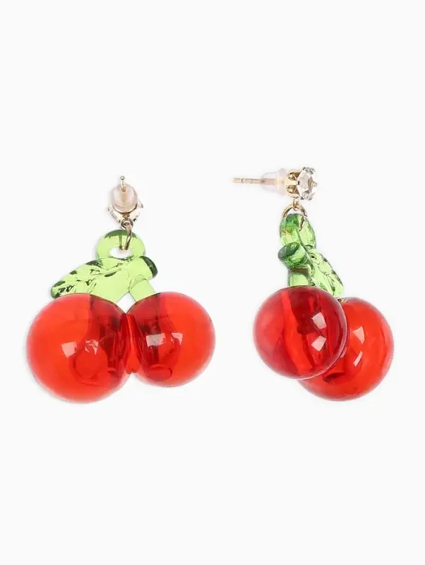 Серьги объёмные &laquo;Вишня&raquo;, красно-зелёные в золоте