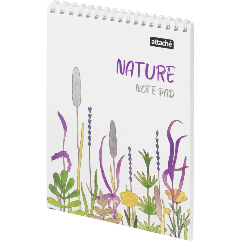 Блокнот А5 60л Attache Nature White flowers клет,65г,100%,греб,карт,ВД-лак