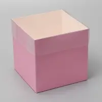 Коробка для цветов с PVC крышкой, 12×12×12 см, розовая