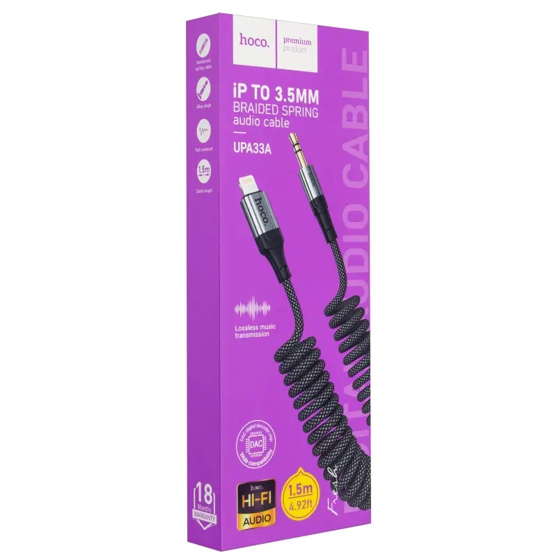 Кабель AUX на Lightning 1.5M UPA33A HOCO черный