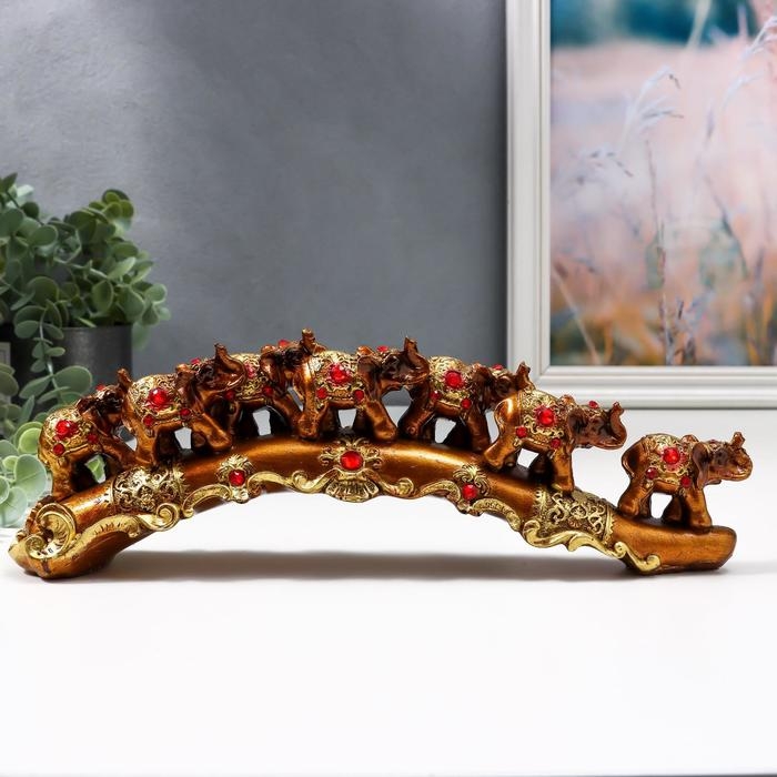 Сувенир полистоун Сувенир полистоун "Семь слонов на бивне с узорами и стразами" 9х28х5,5 см