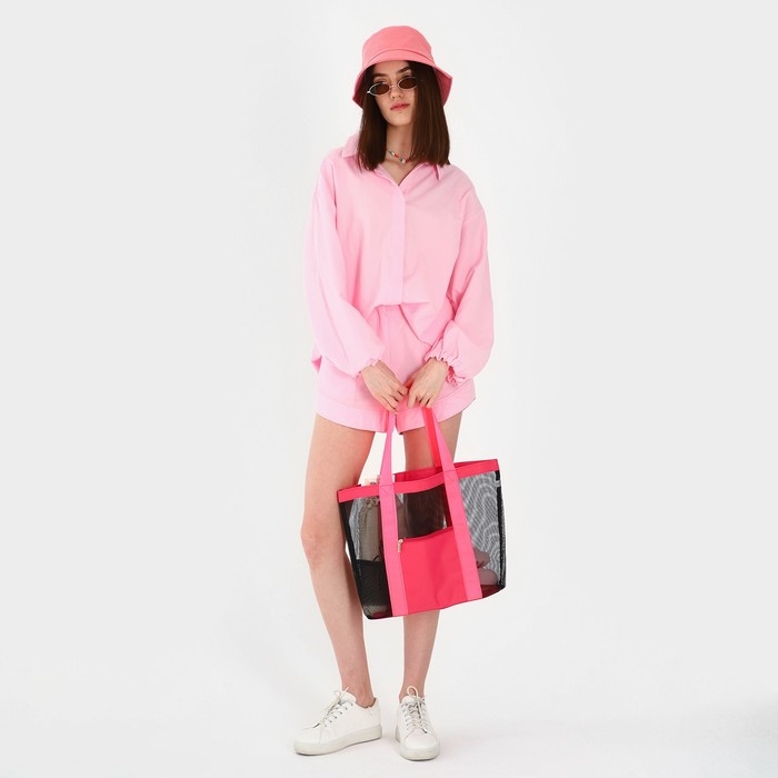 Сумка - шопер пляжная , 33х32х11 см, с сеткой, цвет розовый Сумка - шопер пляжная , 33х32х11 см, с сеткой, цвет розовый