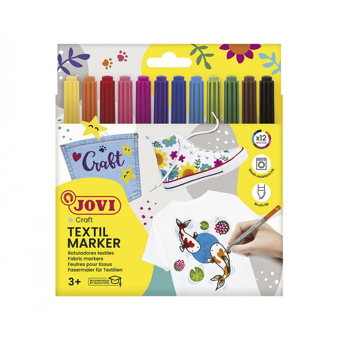 Фломастеры для ткани 12 цветов, JOVI, европодвес Фломастеры для ткани 12 цветов, JOVI, европодвес