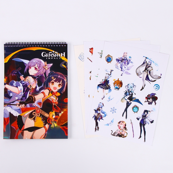 Творческий блокнот «Лунный фонарь» Геншин» cо стикерами и переводными татуировками, A4 Творческий блокнот «Лунный фонарь» Геншин» cо стикерами и переводными татуировками, A4