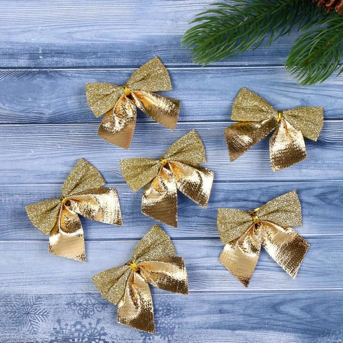 Украшение ёлочное Украшение ёлочное "Бантик с блеском" (набор 8 шт) 4,5х5,5 см, золото