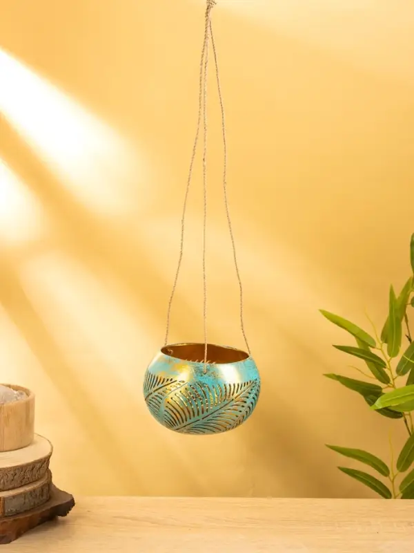 Подсвечник подвесной из кокоса, 10-13 см, бирюзово-золотой Подсвечник подвесной из кокоса, 10-13 см, бирюзово-золотой