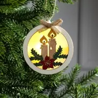 Ёлочная игрушка &laquo;Шар со свечками&raquo;, 10&times;10&times;3 см, от батареек, свечение тёплое белое