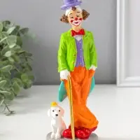 Сувенир полистоун "Клоун с тростью и пёсиком" яркий разноцветный 23 см