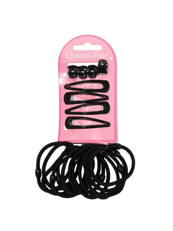 Набор для волос QF &laquo;Совершенство&raquo;, 4 невидимки, 4 краба, 12 резинок, чёрный