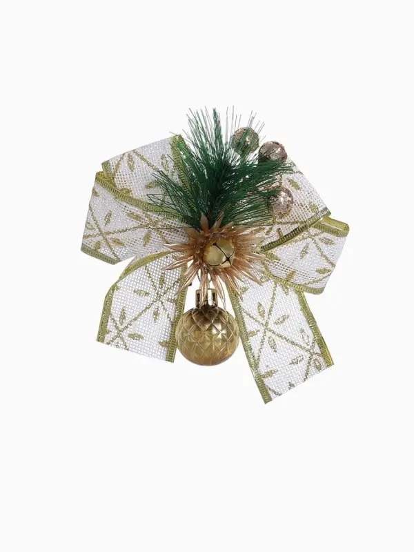 Ёлочные игрушки 2 шт. &laquo;Зимнее волшебство. Еловая композиция&raquo; пластик, бант с принтом, 11&times;13 см, бело-золотой