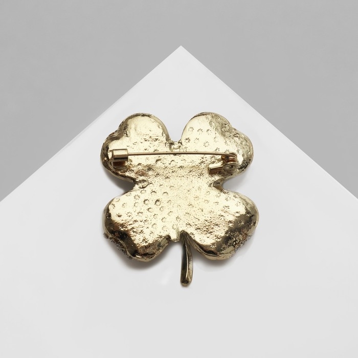 Брошь  Брошь "Клевер" на удачу, цвет бело-зелёный в золоте