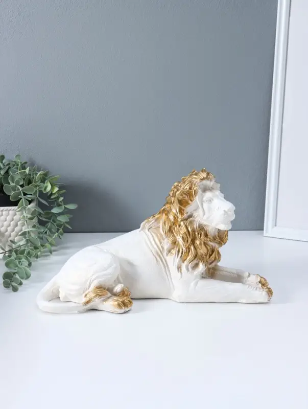 Фигура "Лев африканский №1" белый с золотом, 18х40х20 см