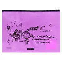 Папка-конверт на ZIP-молнии А4, 160 мкм, ErichKrause Zen Cats, глянцевая, полупрозрачная, с принтом, микс