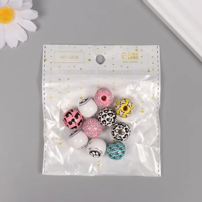 Бусины для творчества дерево "Кошачьи радости" набор 10 шт 1,6х1,6х1,6 см