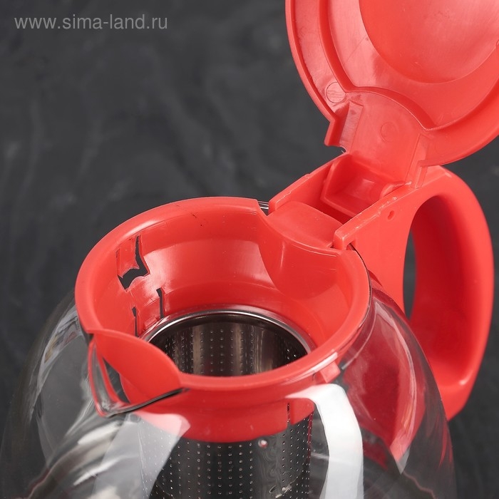 Чайник стеклянный заварочный «Фиона», 1,1 л, с металлическим ситом, цвет красный Чайник стеклянный заварочный «Фиона», 1,1 л, с металлическим ситом, цвет красный