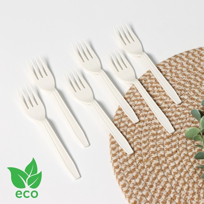 Набор одноразовых вилок из кукурузного крахмала Nature, 18 см, 6 шт, цвет микс Набор одноразовых вилок из кукурузного крахмала Nature, 18 см, 6 шт, цвет микс