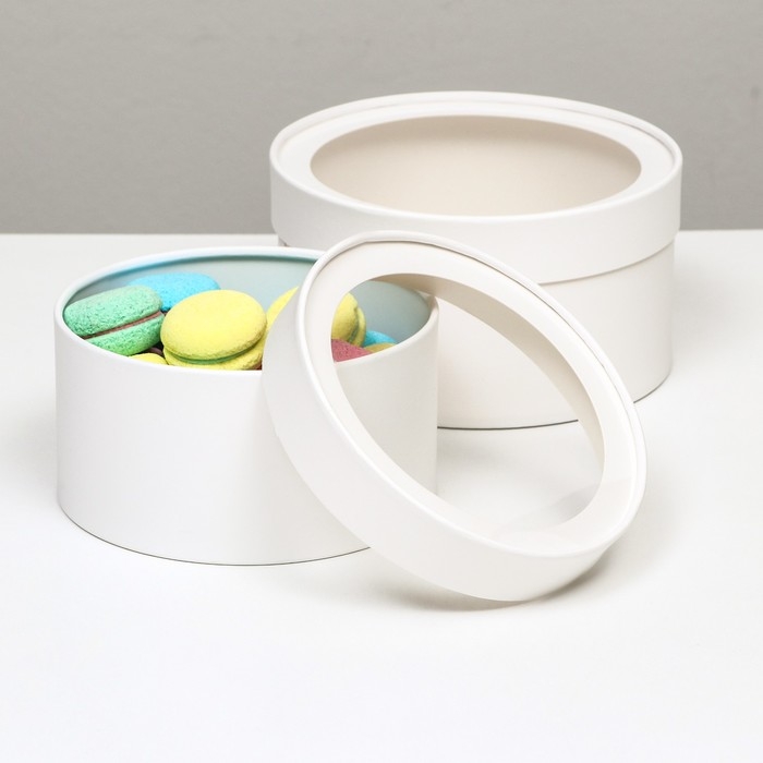 Набор 2 в 1 круглых коробок Набор 2 в 1 круглых коробок "Белая" с окном, 21 х 11 - 18 х 10 см