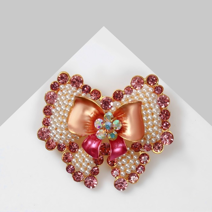 Брошь &laquo;Бант&raquo;, цветная в матовом золоте