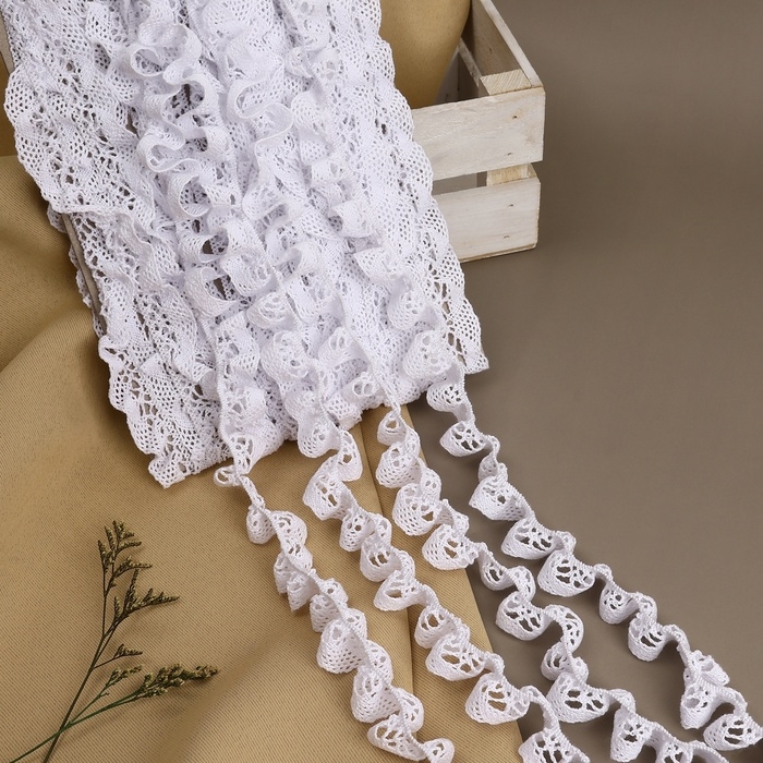 Тесьма вязаная, на резинке, 20 мм, 9 ± 0,5 м, цвет белый Тесьма вязаная, на резинке, 20 мм, 9 ± 0,5 м, цвет белый