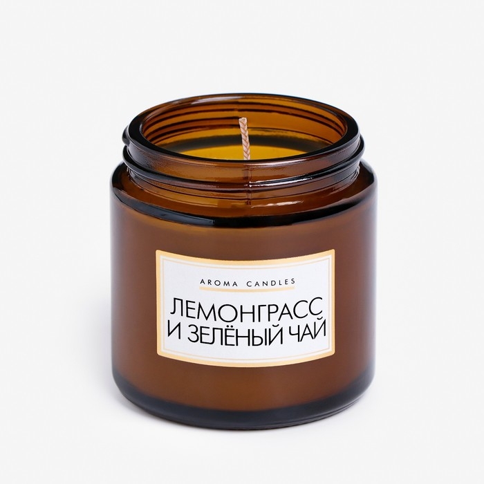 Свеча в банке ароматическая  Свеча в банке ароматическая "Лемонграсс и зеленый чай", 6,2х6,2х6,5 см, 9 часов