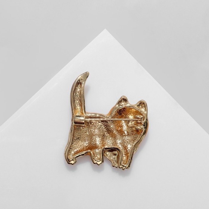 Брошь Брошь "Кот" домашний, цвет бело-коричневый в золоте