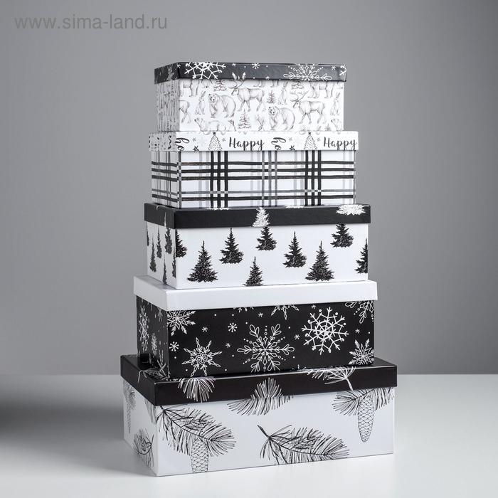 Набор подарочных коробок 5 в 1 «Черно-белый», 32,5 х 20 х 12,5 - 22 х 14 х 8,5 см, Новый год