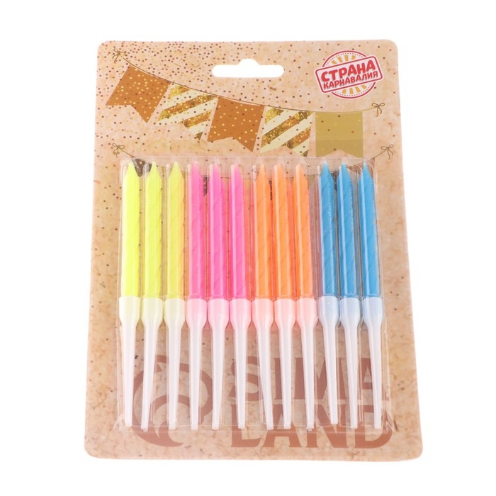 Свечи для торта  Свечи для торта "Неон", 12 шт, разноцветные, высокие, 10 см